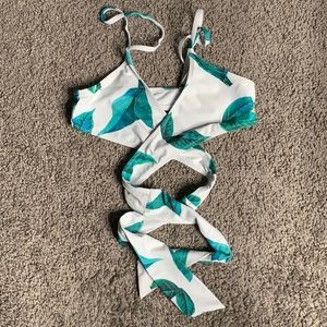 leaves wrap around bikini top